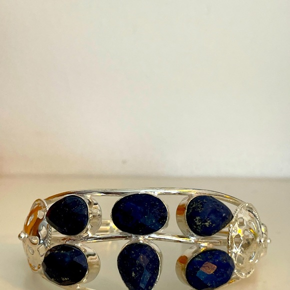 Blue Lapis Lazuli and Silver Cuff Bracelet - Picture 2 of 4